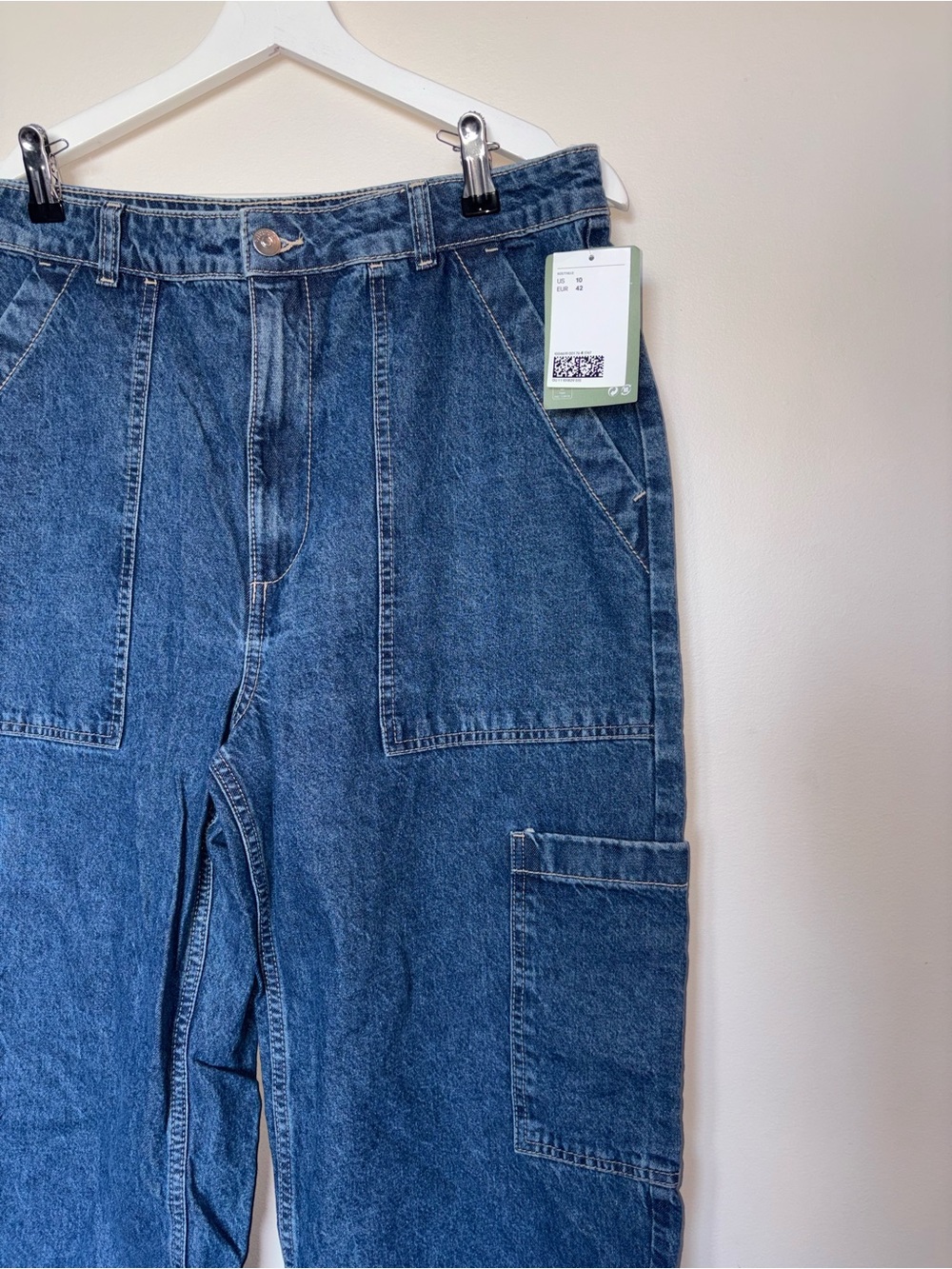H&M Dark Blue Wide Leg Denim Utility Pants